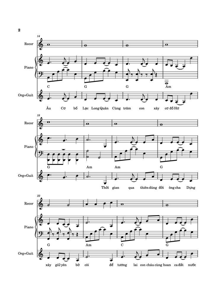Page 2 of the piano sheet music PDF Piano – HÀO KHÍ VIỆT NAM Piano, Recorder, Synthesizer by Sáng tác: Holy Thắng