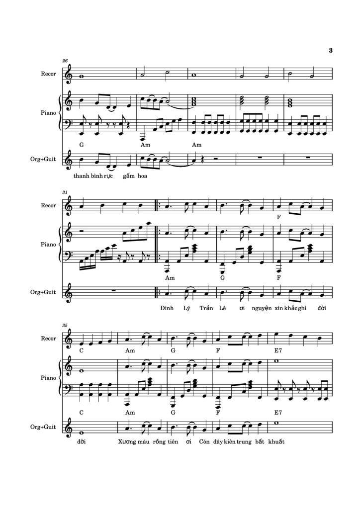 Page 3 of the piano sheet music PDF Piano – HÀO KHÍ VIỆT NAM Piano, Recorder, Synthesizer by Sáng tác: Holy Thắng