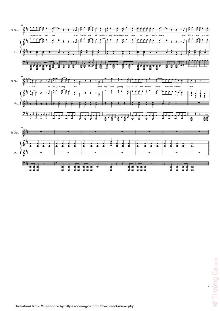 Page 3 of the piano sheet music PDF Piano Guitar Tab – Weightless Piano by All Time Low