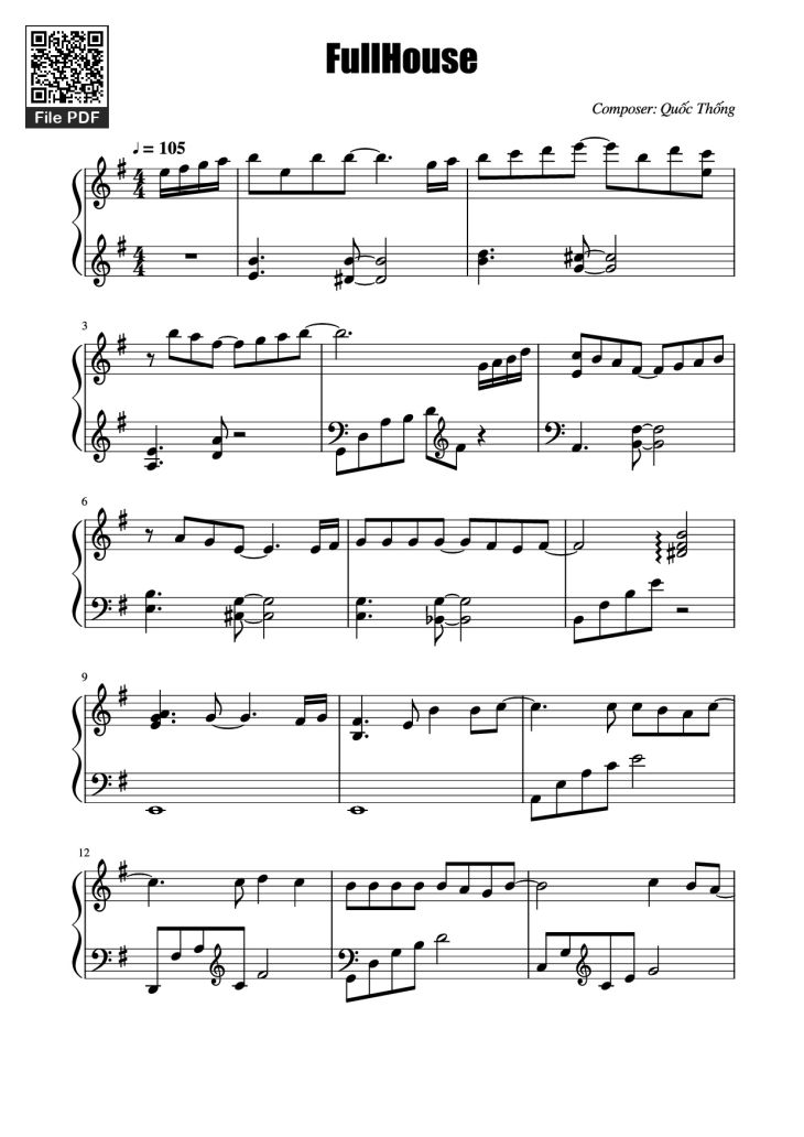 Page 1 of the piano sheet music PDF Piano – FullHouse Piano by Composer: Quốc Thống