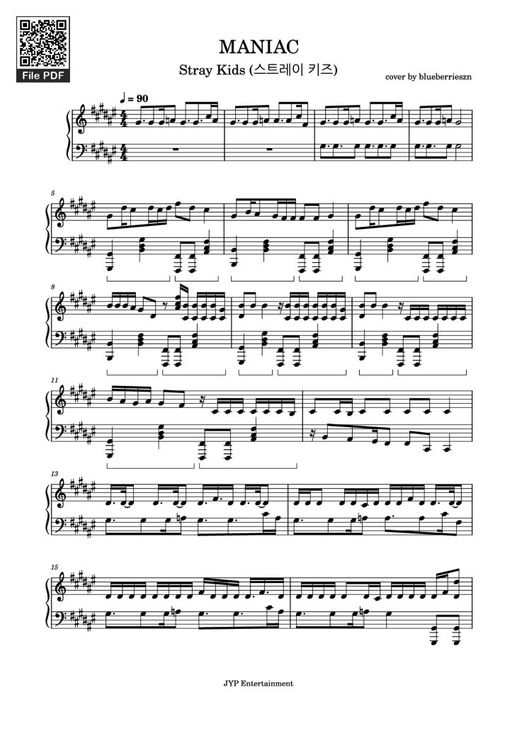 Page 1 of the piano sheet music PDF Piano – MANIAC Piano by Cover by blueberrieszn