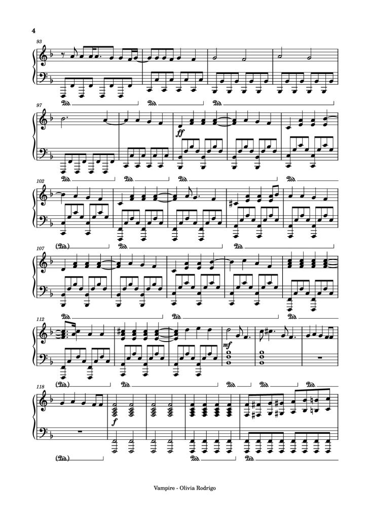 Page 4 of the piano sheet music PDF Piano – Vampire Piano by Olivia Rodrigo