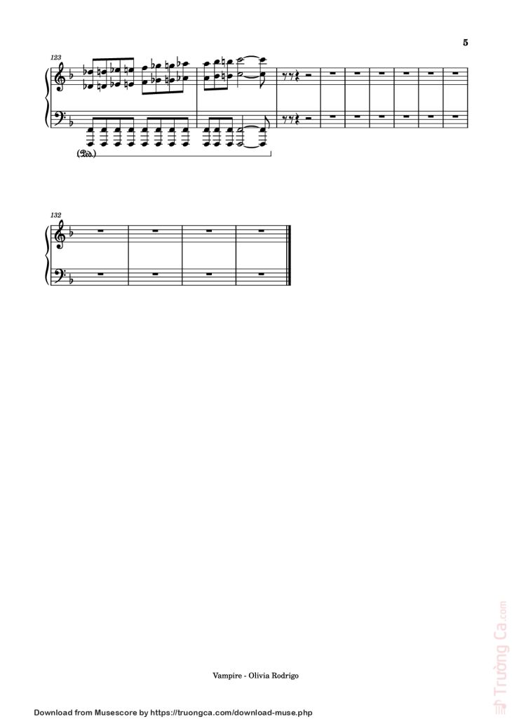 Page 5 of the piano sheet music PDF Piano – Vampire Piano by Olivia Rodrigo
