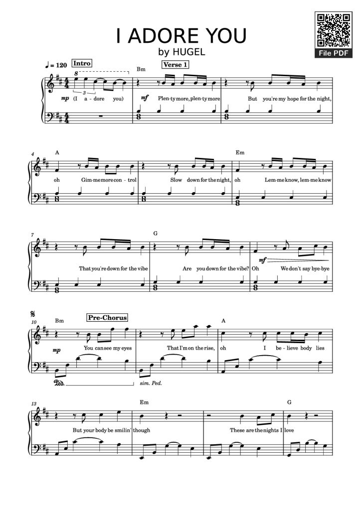 Page 1 of the piano sheet music PDF Piano – I ADORE YOU Piano by HUGEL