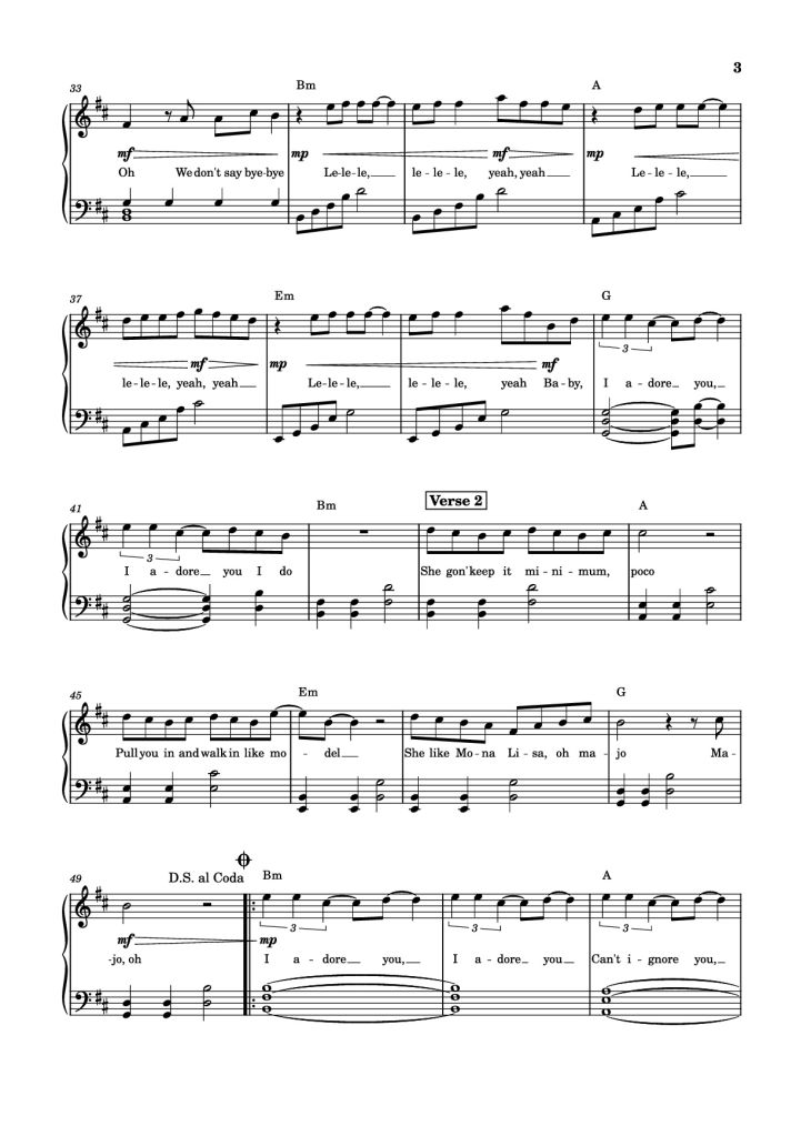 Page 3 of the piano sheet music PDF Piano – I ADORE YOU Piano by HUGEL