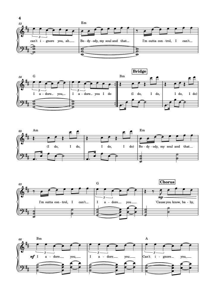 Page 4 of the piano sheet music PDF Piano – I ADORE YOU Piano by HUGEL