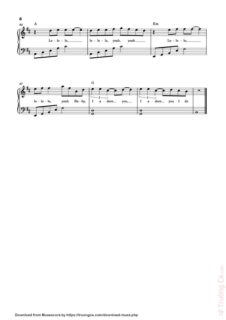 Page 6 of the piano sheet music PDF Piano – I ADORE YOU Piano by HUGEL