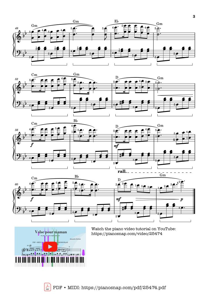 Page 3 of the piano sheet music PDF Piano – Valse pour maman (ou pour un vieux couple polonais) Piano by Alexandra Stréliski