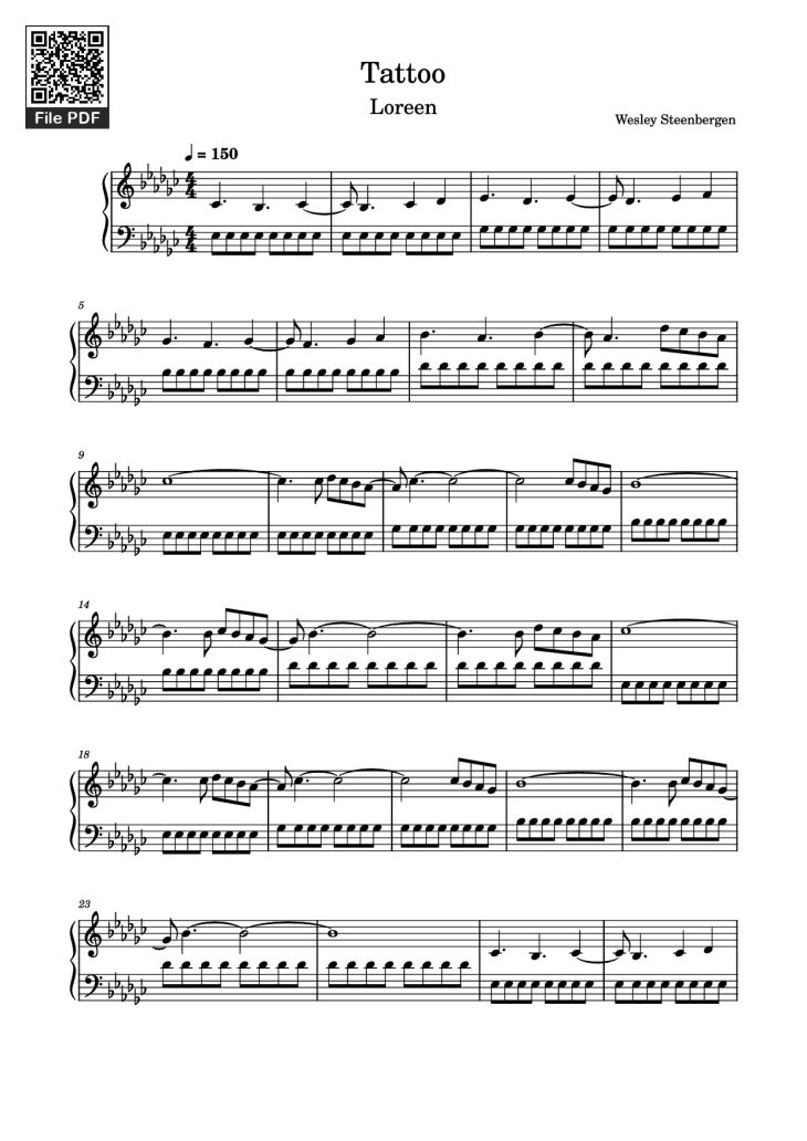 Page 1 of the piano sheet music PDF Piano – Tattoo Piano by Wesley Steenbergen