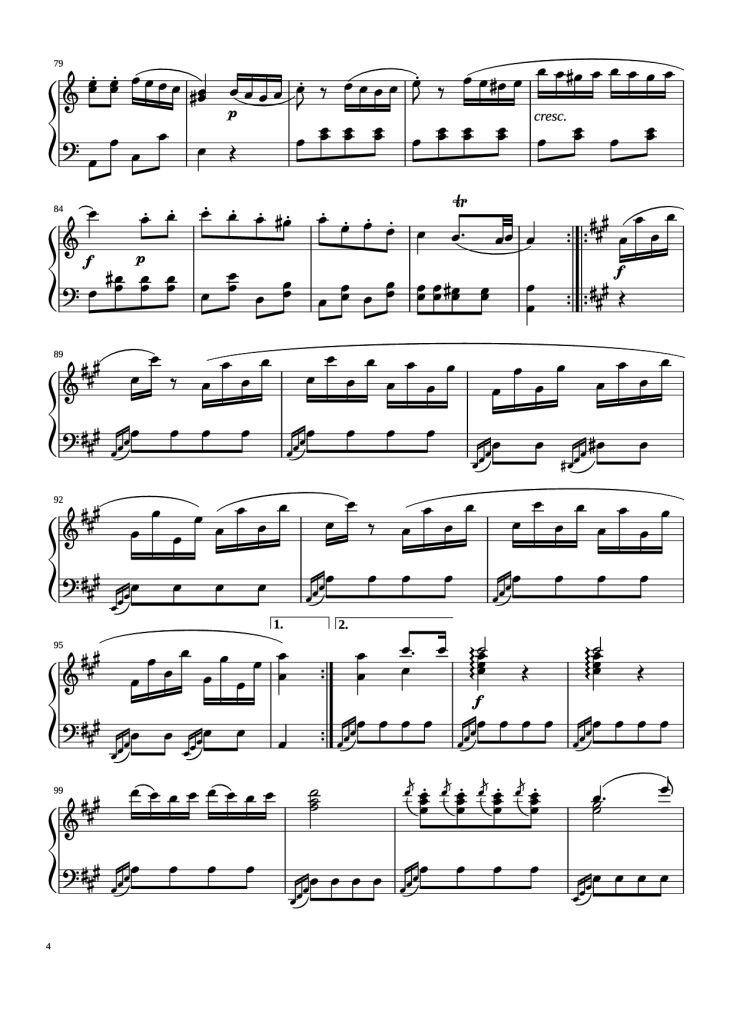 Page 4 of the piano sheet music PDF Piano – Sonata No. 11 by Wolfgang Amadeus Mozart (1756–1791