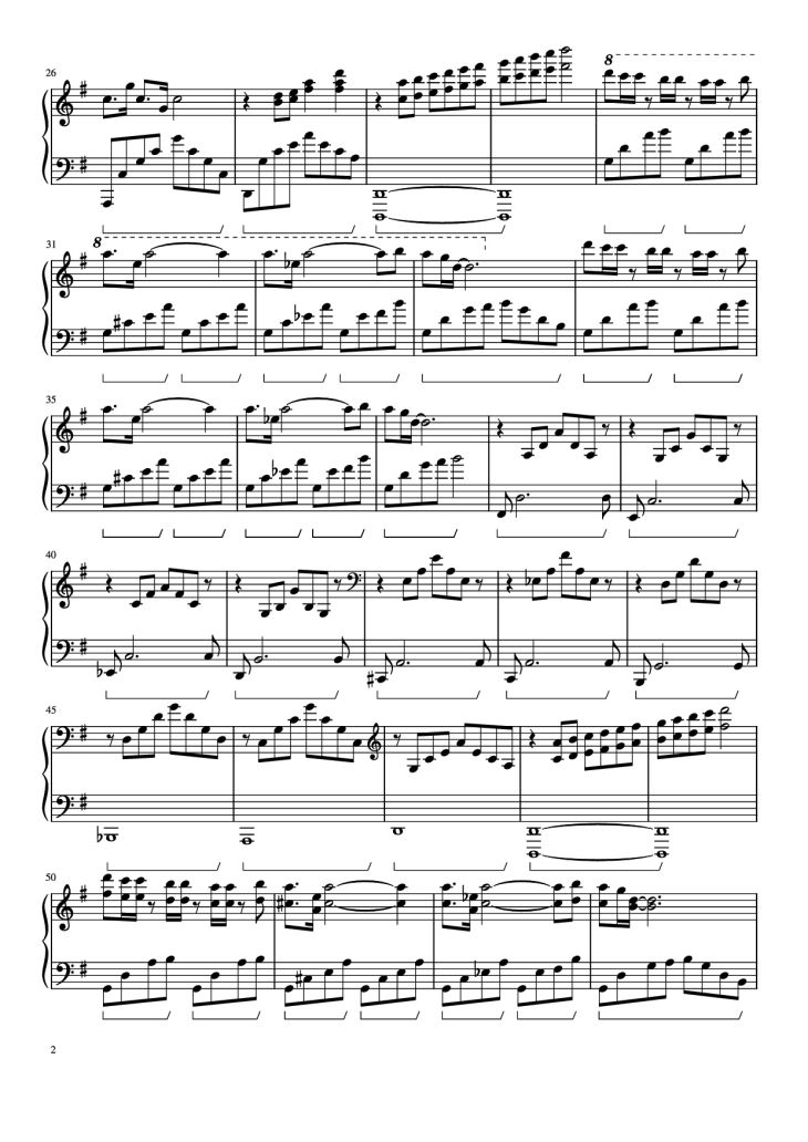Page 2 of the piano sheet music PDF Piano – 明日へ Piano by Undefined