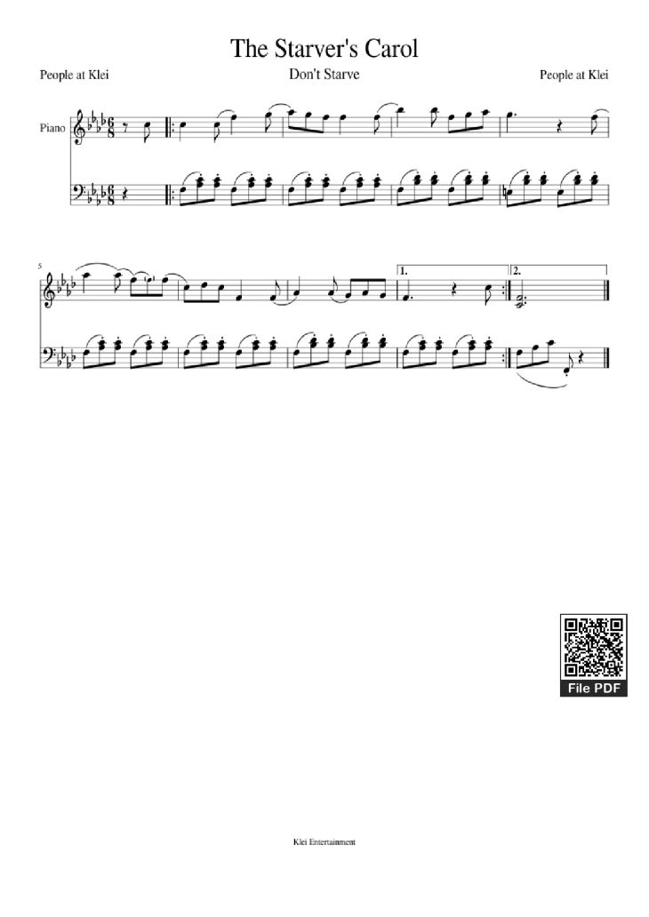 Page 1 of the piano sheet music PDF Piano – The Starver