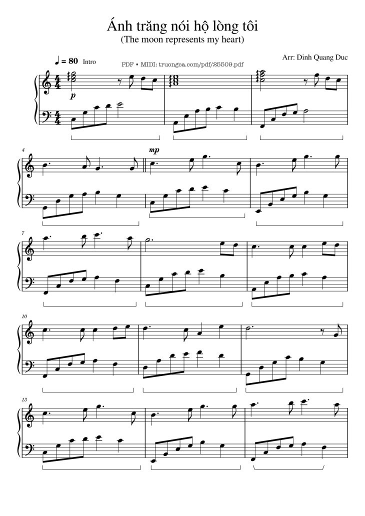 Page 1 of the piano sheet music PDF Piano – Ánh trăng nói hộ lòng tôi Piano by Dinh Quang Duc