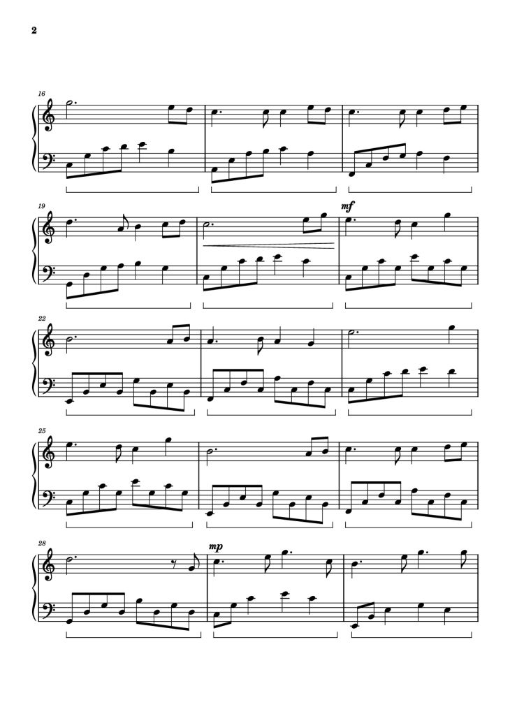 Page 2 of the piano sheet music PDF Piano – Ánh trăng nói hộ lòng tôi Piano by Dinh Quang Duc