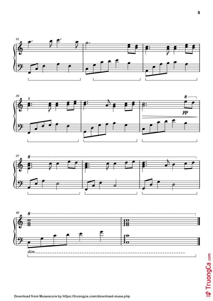 Page 3 of the piano sheet music PDF Piano – Ánh trăng nói hộ lòng tôi Piano by Dinh Quang Duc