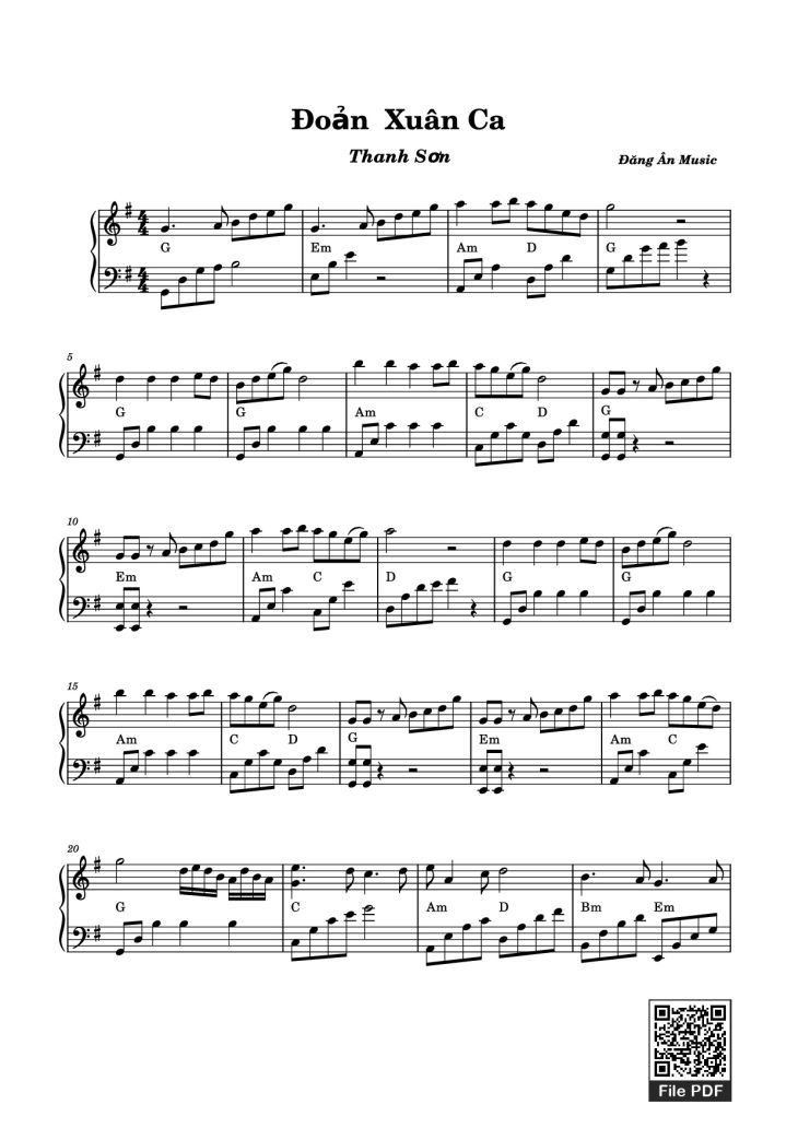 Page 1 of the piano sheet music PDF Piano – Đoản Xuân Ca Piano by Đăng Ân Music