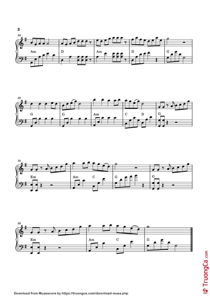Page 2 of the piano sheet music PDF Piano – Đoản Xuân Ca Piano by Đăng Ân Music