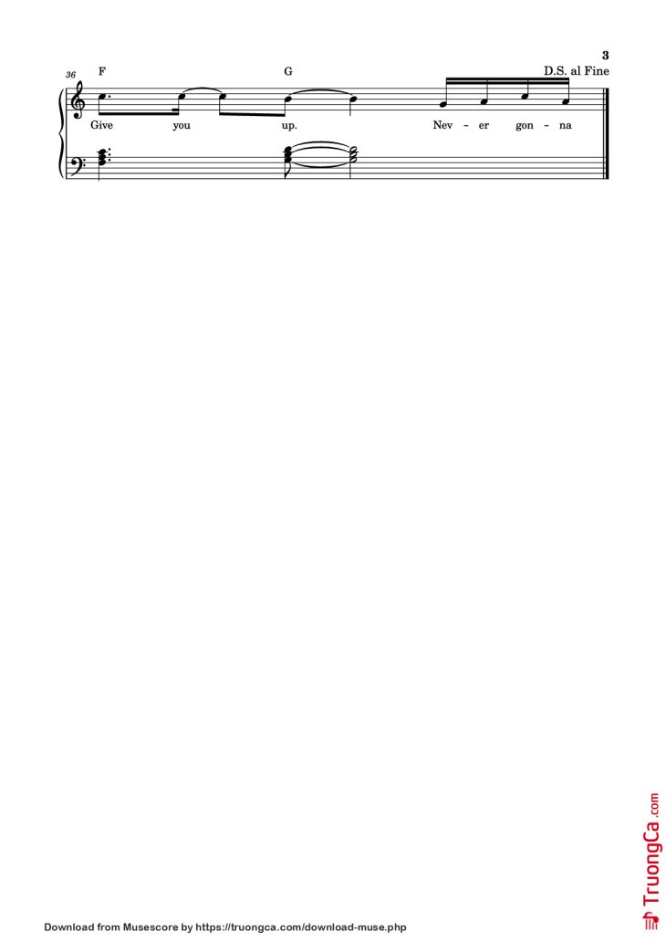Page 3 of the piano sheet music PDF Piano – Never Gonna Give You Up Piano by Undefined