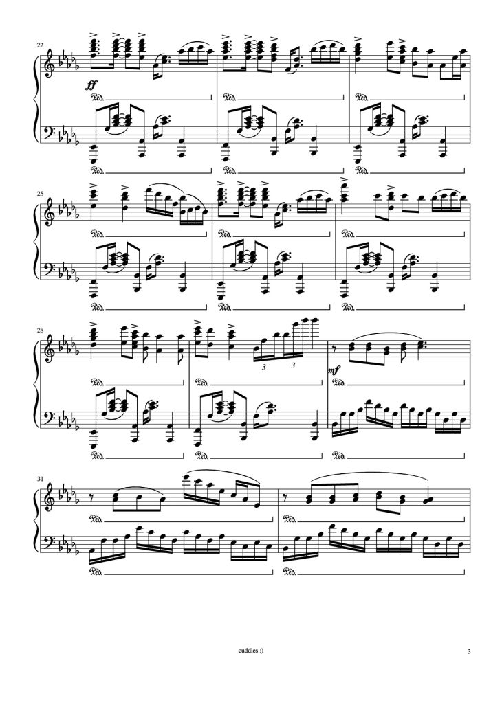 Page 3 of the piano sheet music PDF Piano – Never gonna give you up Piano by Arr. by shoes