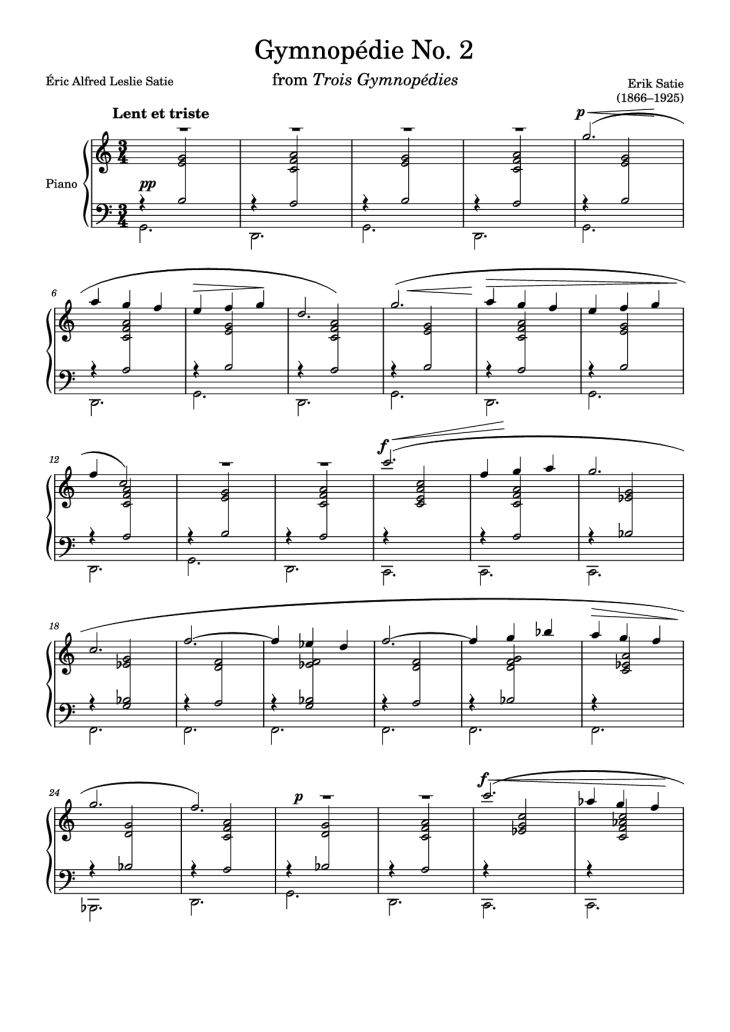 Page 1 of the piano sheet music PDF Piano – Gymnopédie No. 2 Piano by Erik Satie