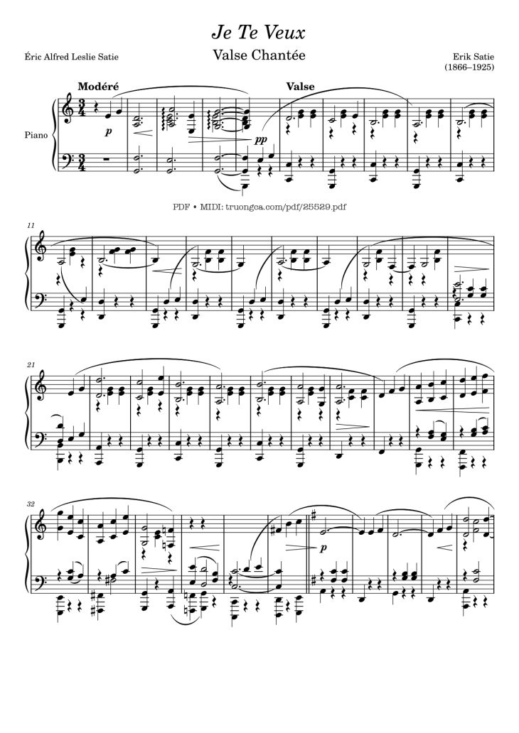 Page 1 of the piano sheet music PDF Piano – Je Te Veux Piano by Erik Satie