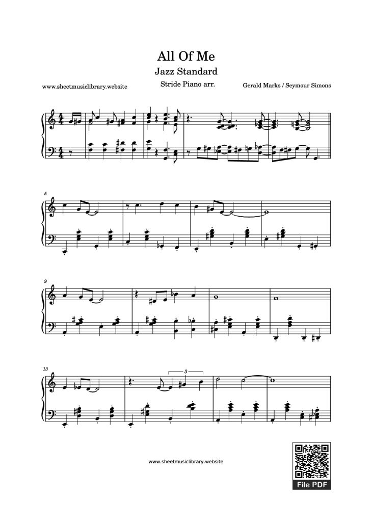 Page 1 of the piano sheet music PDF Piano – All Of Me Piano by Gerald Marks / Seymour Simons
