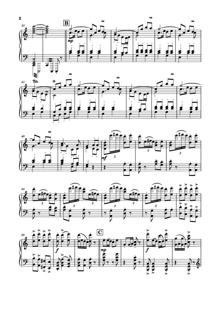 Page 2 of the piano sheet music PDF Piano – Spring Festival Overture Piano by Composed by Huanzhi Li 李焕之