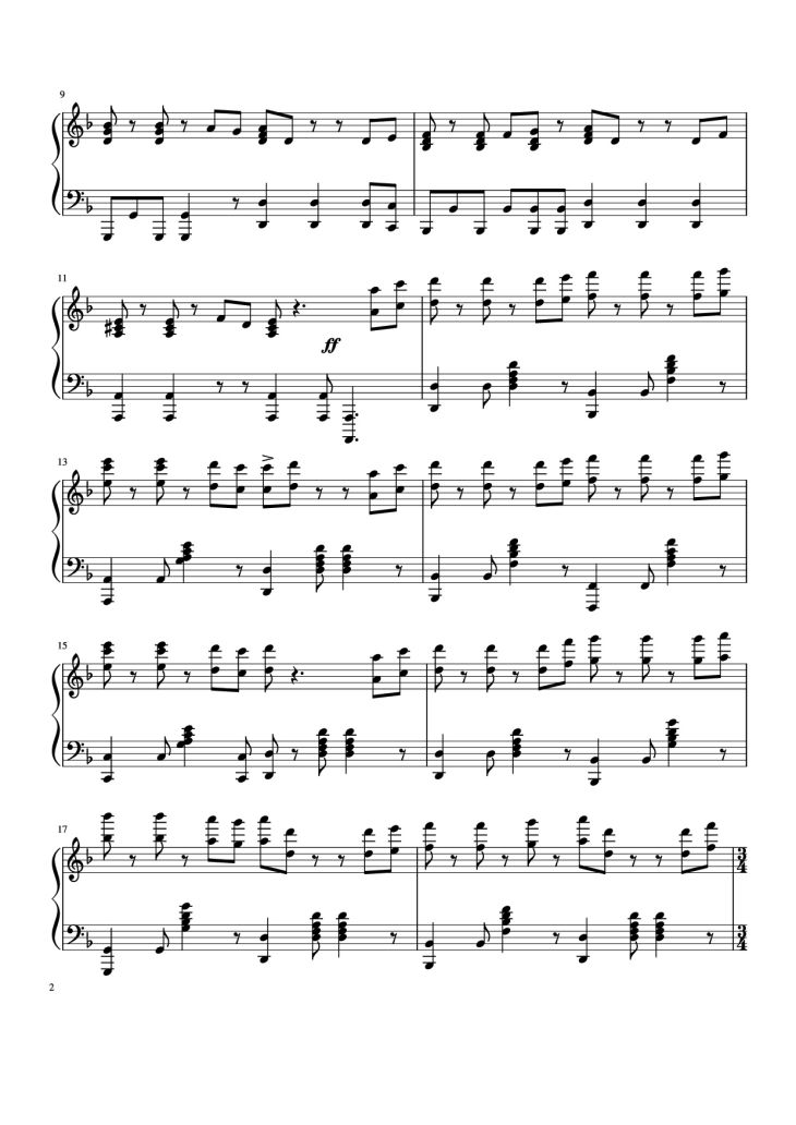 Page 2 of the piano sheet music PDF Piano – Pirates of the Caribbean Piano by Hans Zimmer & Klaus Badelt