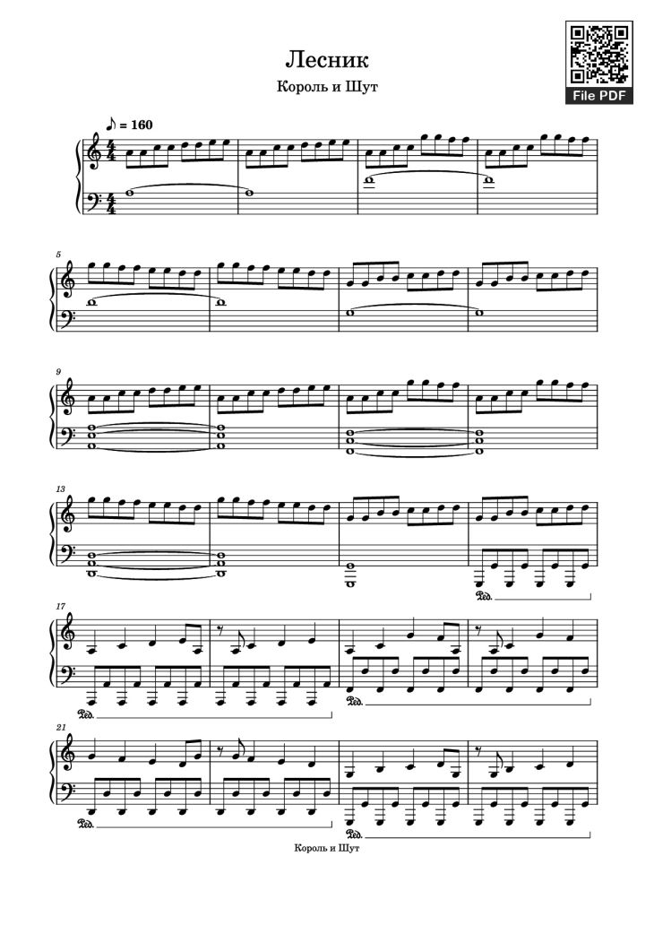 Page 1 of the piano sheet music PDF Piano – Лесник Piano by _t0Xic26_