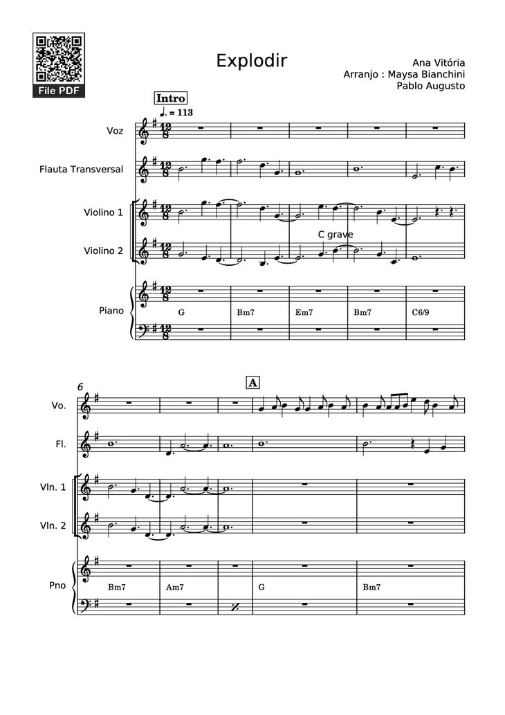 Page 1 of the piano sheet music PDF Piano – Explodir Piano by Ana Vitória