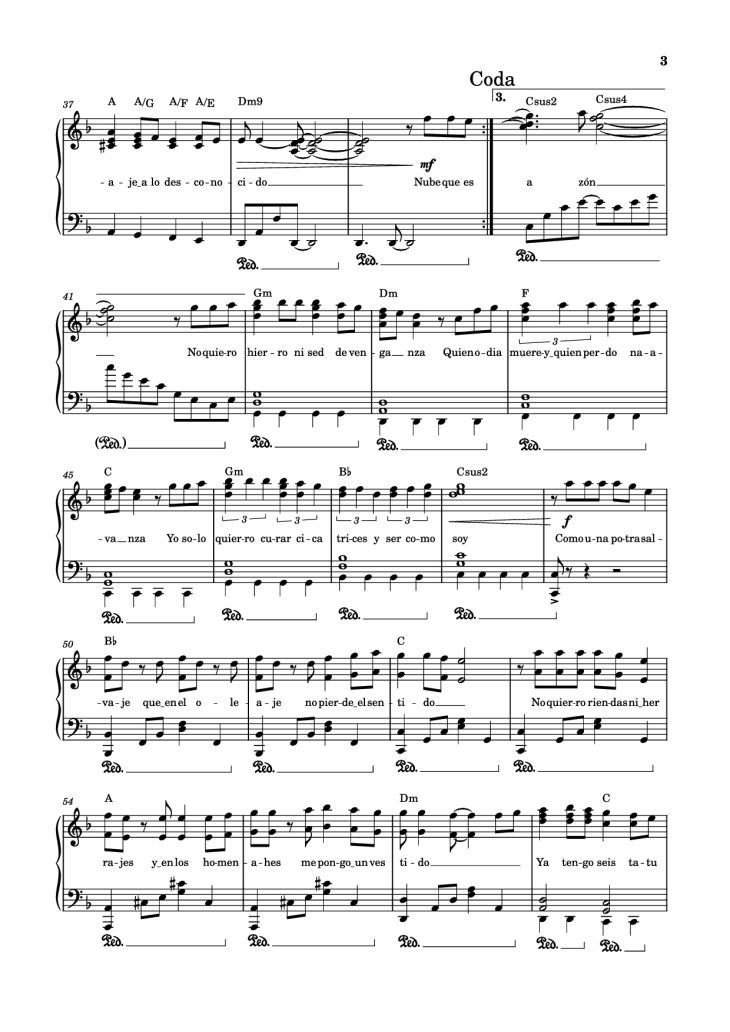 Page 3 of the piano sheet music PDF Piano – Potra salvaje Piano by Isabel Aaiún