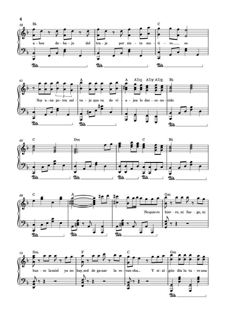 Page 4 of the piano sheet music PDF Piano – Potra salvaje Piano by Isabel Aaiún