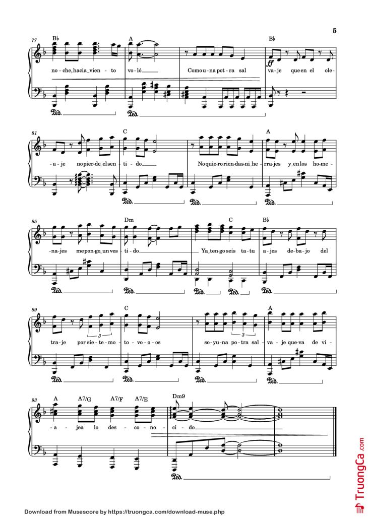 Page 5 of the piano sheet music PDF Piano – Potra salvaje Piano by Isabel Aaiún