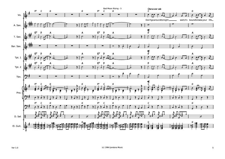 Page 5 of the piano sheet music PDF – Bad Moon RIsing Piano by Dave McGuinness