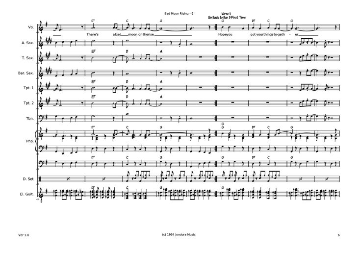 Page 6 of the piano sheet music PDF – Bad Moon RIsing Piano by Dave McGuinness