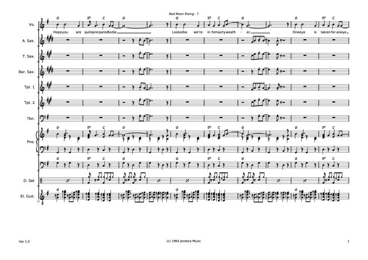 Page 7 of the piano sheet music PDF – Bad Moon RIsing Piano by Dave McGuinness