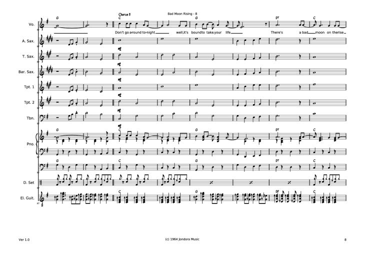 Page 8 of the piano sheet music PDF – Bad Moon RIsing Piano by Dave McGuinness