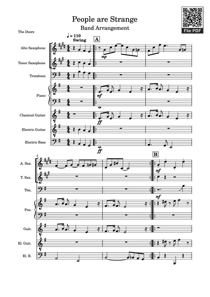Page 1 of the piano sheet music PDF Piano – People are Strange Piano by JB