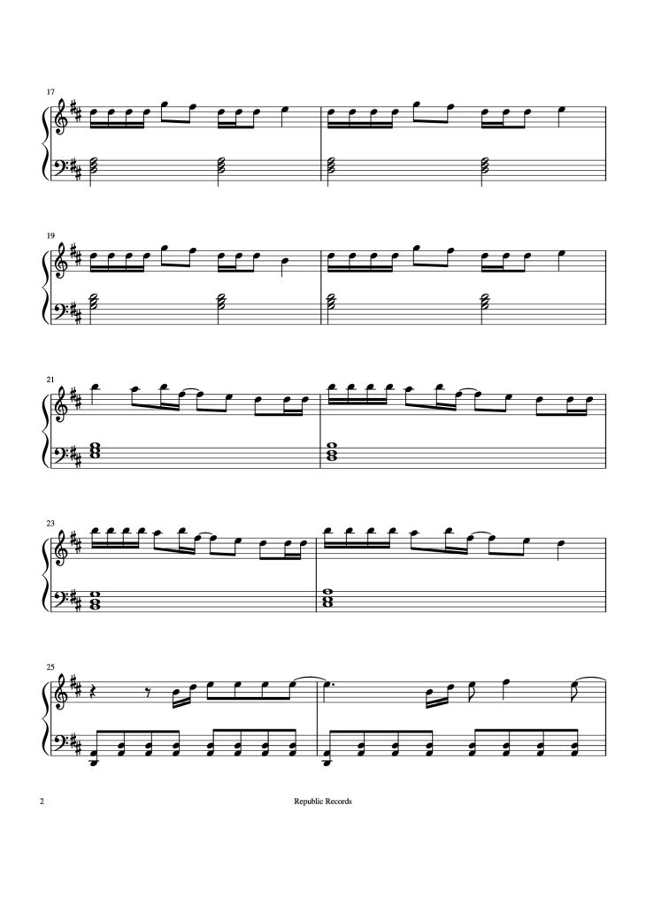 Page 2 of the piano sheet music PDF Piano – Sunflower (Spider-man: Into the Spider-verse) Piano by Swae Lee & Post Malone