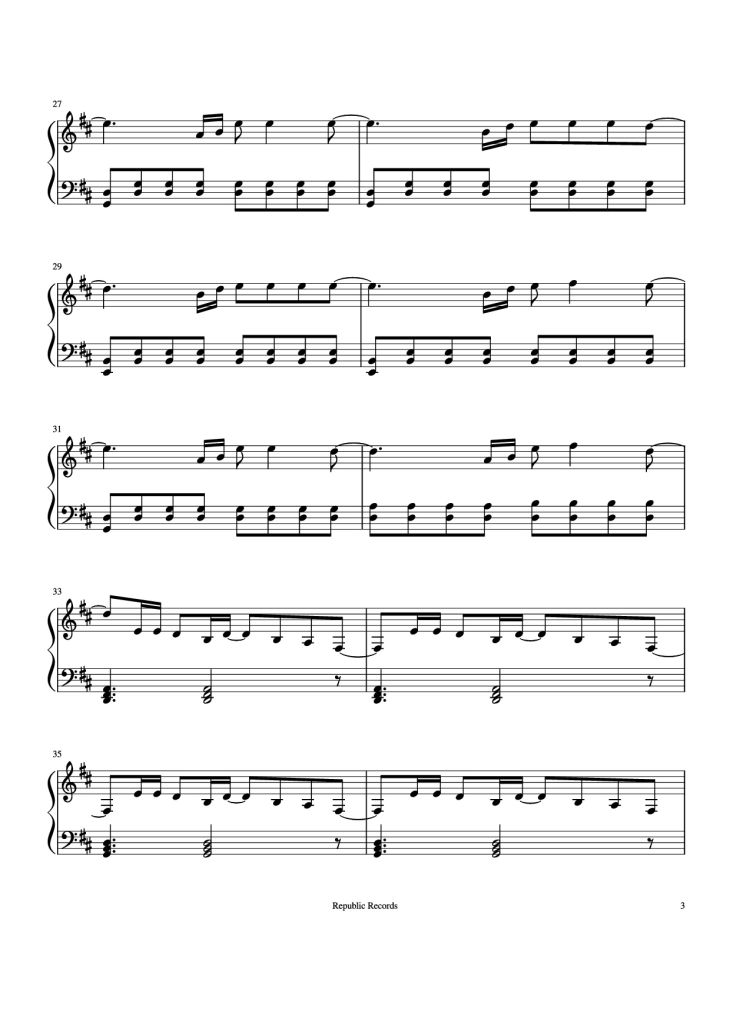 Page 3 of the piano sheet music PDF Piano – Sunflower (Spider-man: Into the Spider-verse) Piano by Swae Lee & Post Malone