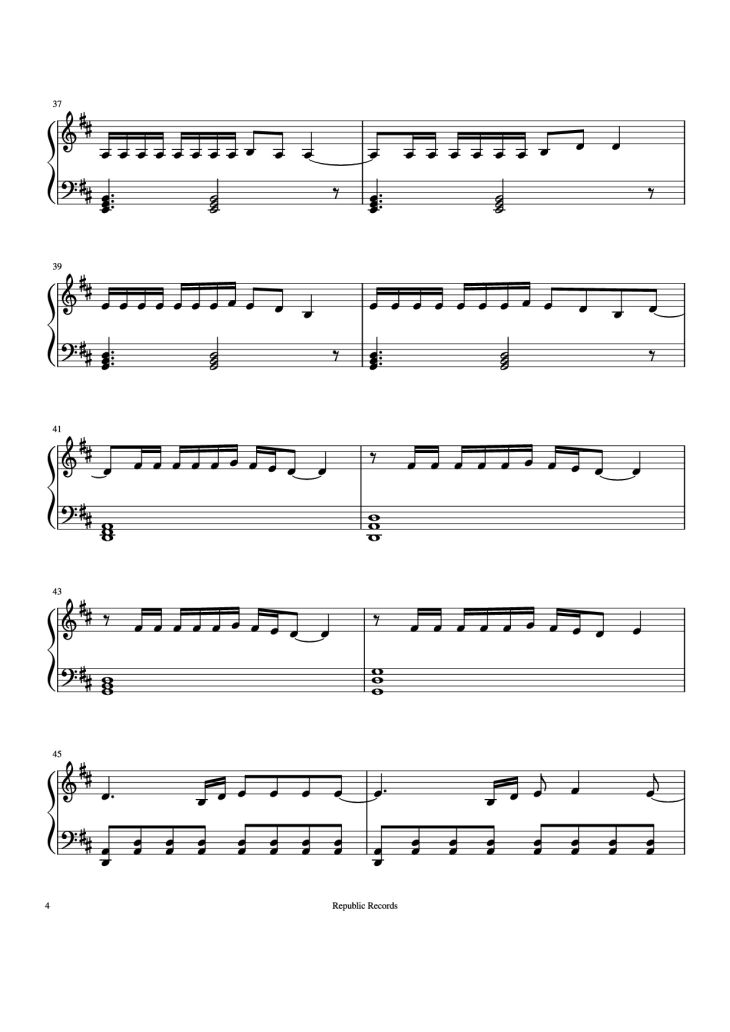 Page 4 of the piano sheet music PDF Piano – Sunflower (Spider-man: Into the Spider-verse) Piano by Swae Lee & Post Malone