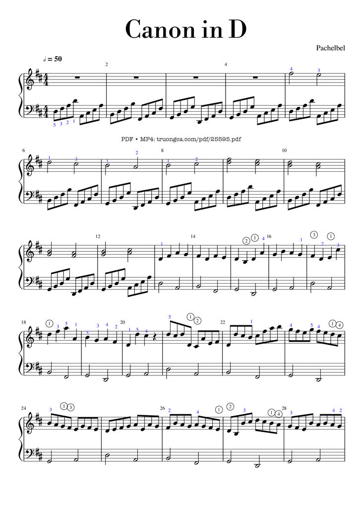 Page 1 of the piano sheet music PDF Piano – Canon in D Piano easy by Pachelbel