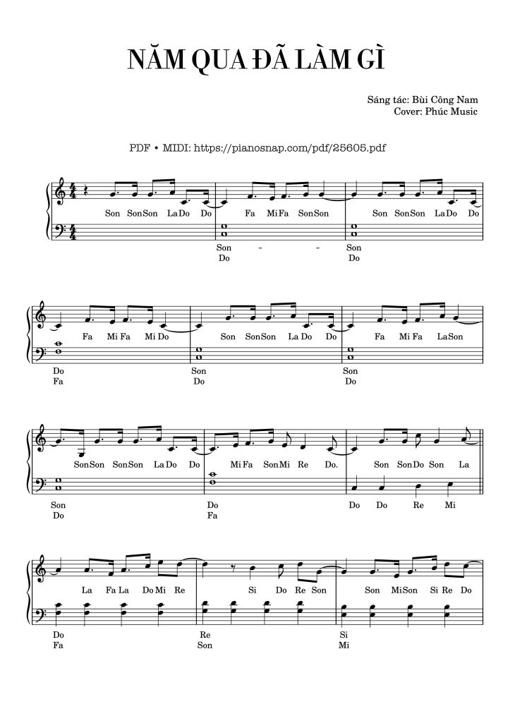 Page 1 of the piano sheet music PDF Piano – Năm Qua Đã Làm Gì Piano by Bùi Công Nam