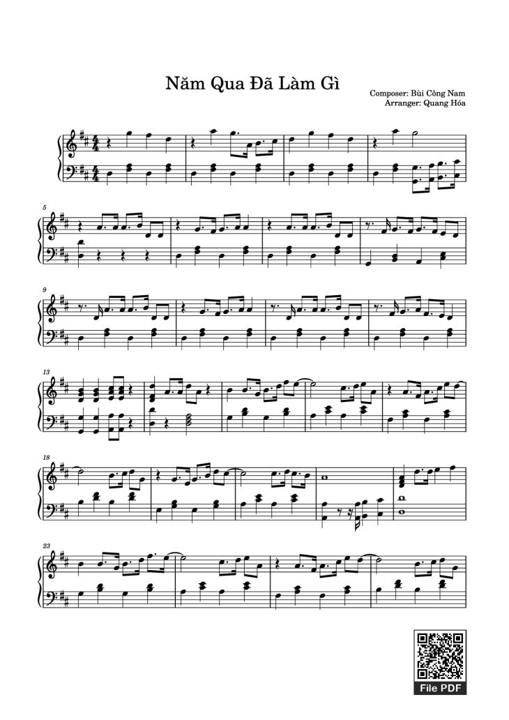 Page 1 of the piano sheet music PDF Piano – Năm Qua Đã Làm Gì Piano by Composer: Bùi Công Nam