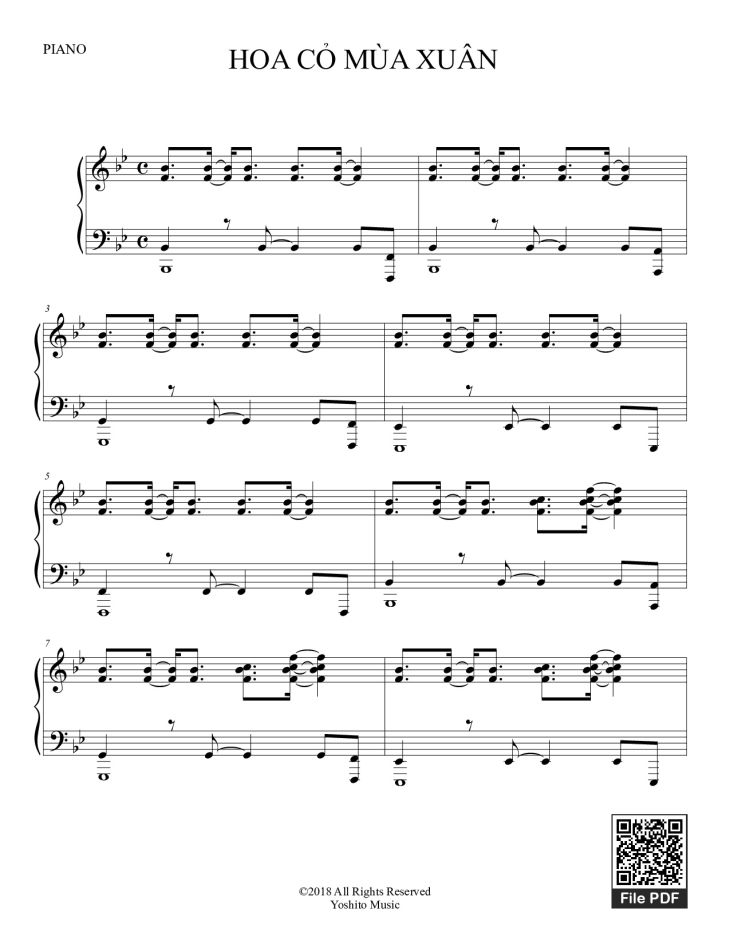 Page 1 of the piano sheet music PDF – Hoa cỏ mùa xuân Piano by Bảo Chấn