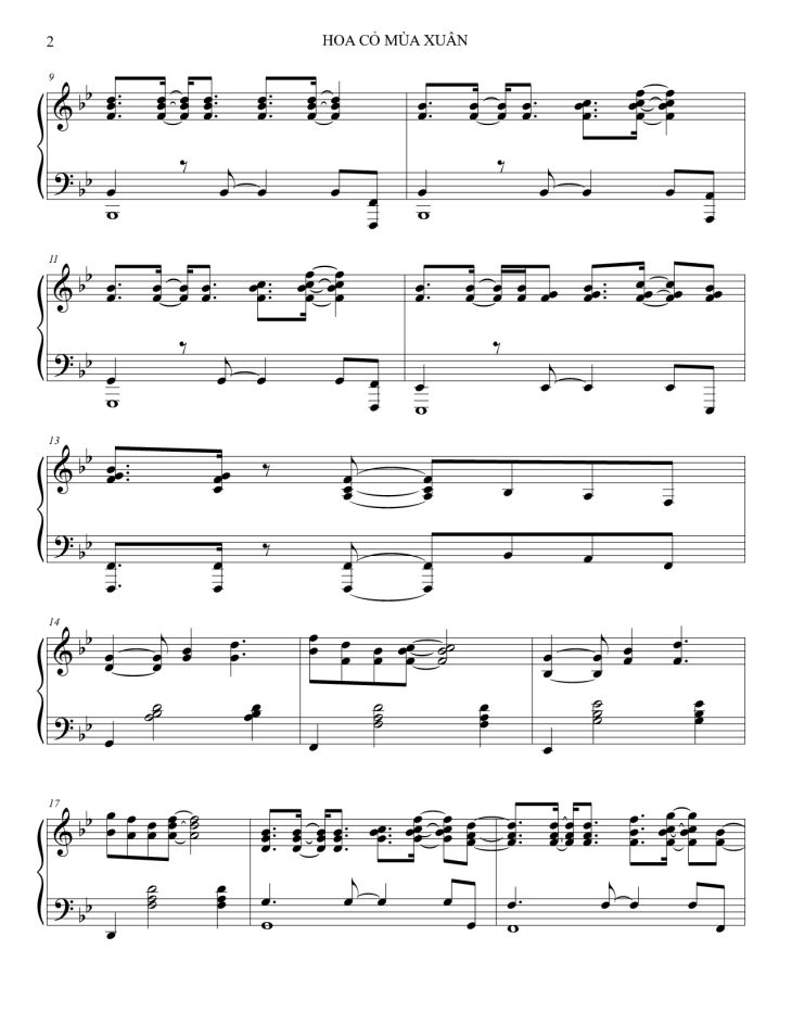 Page 2 of the piano sheet music PDF – Hoa cỏ mùa xuân Piano by Bảo Chấn