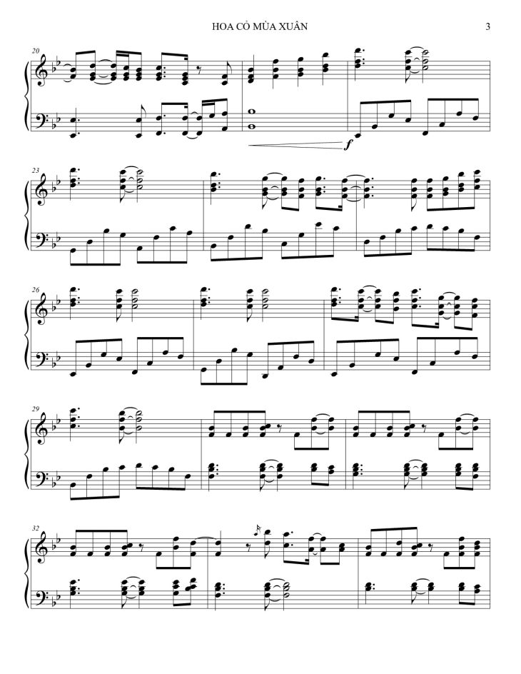 Page 3 of the piano sheet music PDF – Hoa cỏ mùa xuân Piano by Bảo Chấn