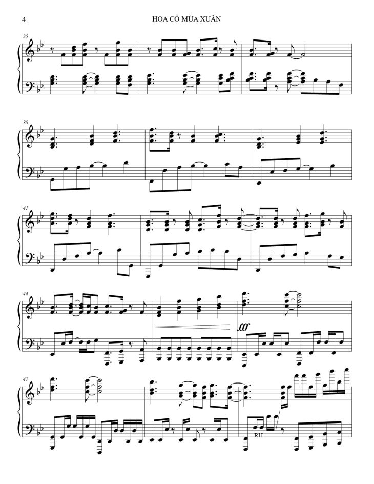 Page 4 of the piano sheet music PDF – Hoa cỏ mùa xuân Piano by Bảo Chấn