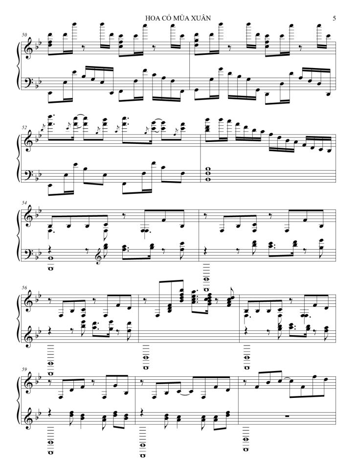 Page 5 of the piano sheet music PDF – Hoa cỏ mùa xuân Piano by Bảo Chấn