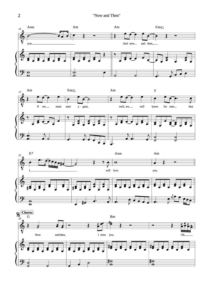 Page 2 of the piano sheet music PDF Piano – Now and Then Piano by Composed by John Lennon, Paul McCartney